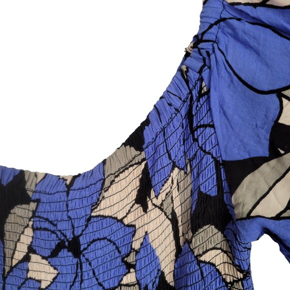 Free People Size L Dress Louise Off Shoulder Mini Floral Smocked Mini Flutter - Picture 9 of 11